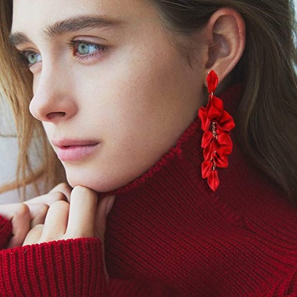 Fashion Rose Petal Long Earrings - Picture 11 of 11